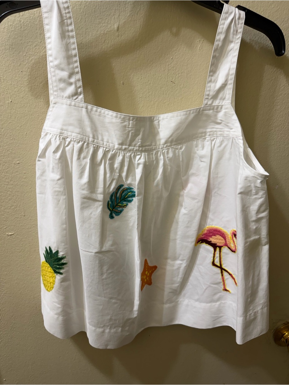 White Embroidered Summer Camisole with Tropical Motifs